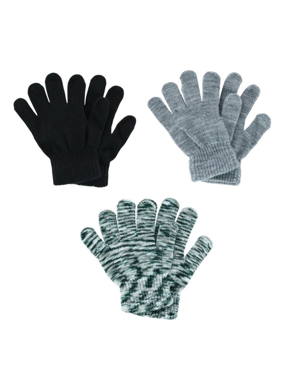 NWT Polar Extreme Boys 3-Pair Magic Knit Gloves Set 93996107 Gray Multi FM
